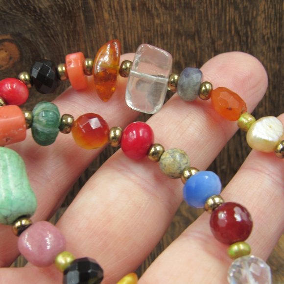 18" Sterling Silver Various Stones Heart Necklace Vintage - Picture 5 of 9